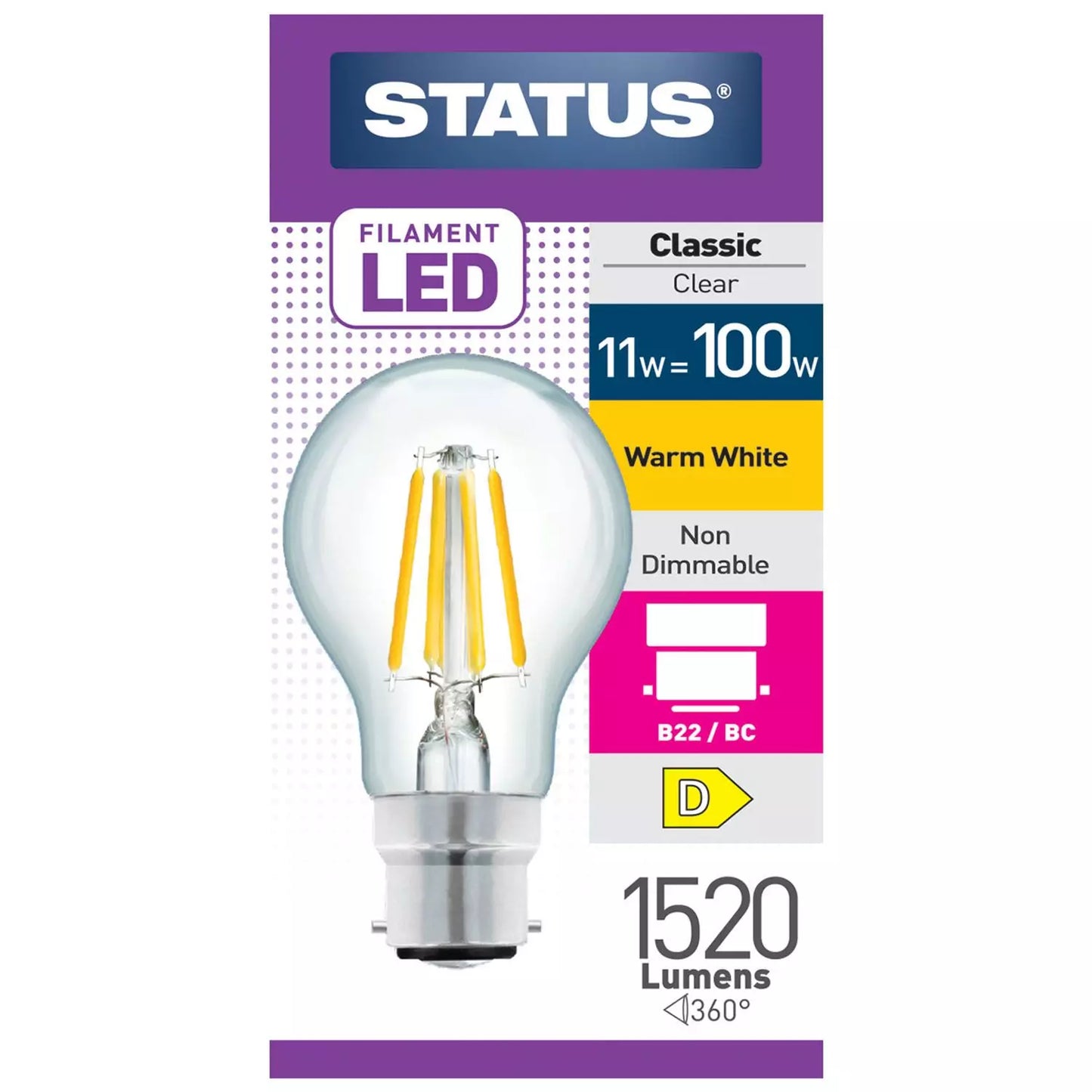 LED GLS Light Bulb B22 BC 11 Watt Filament Warm White