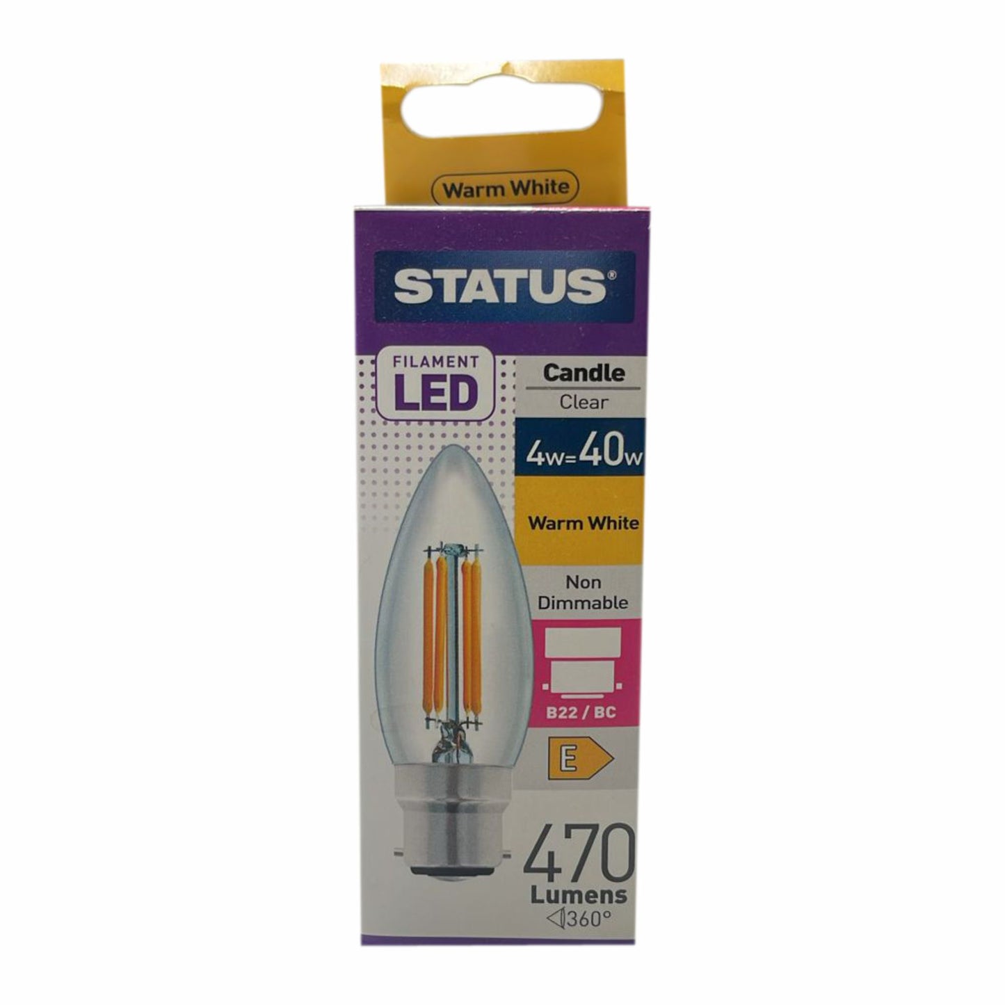 LED Candle Light Bulb B22 BC 4 Watt Filament Warm White