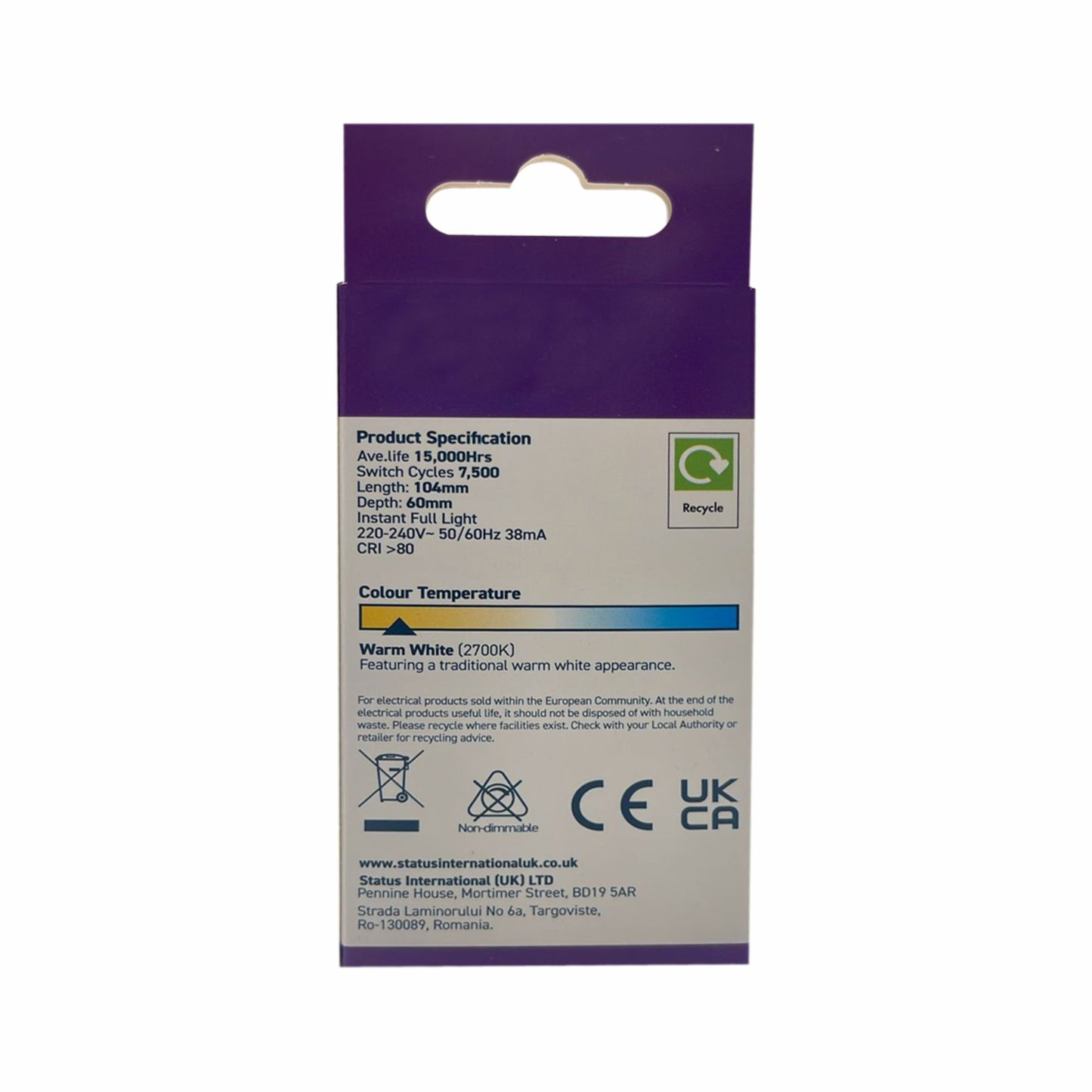 LED GLS Light Bulb B22 BC 6.5 Watt Filament Warm White