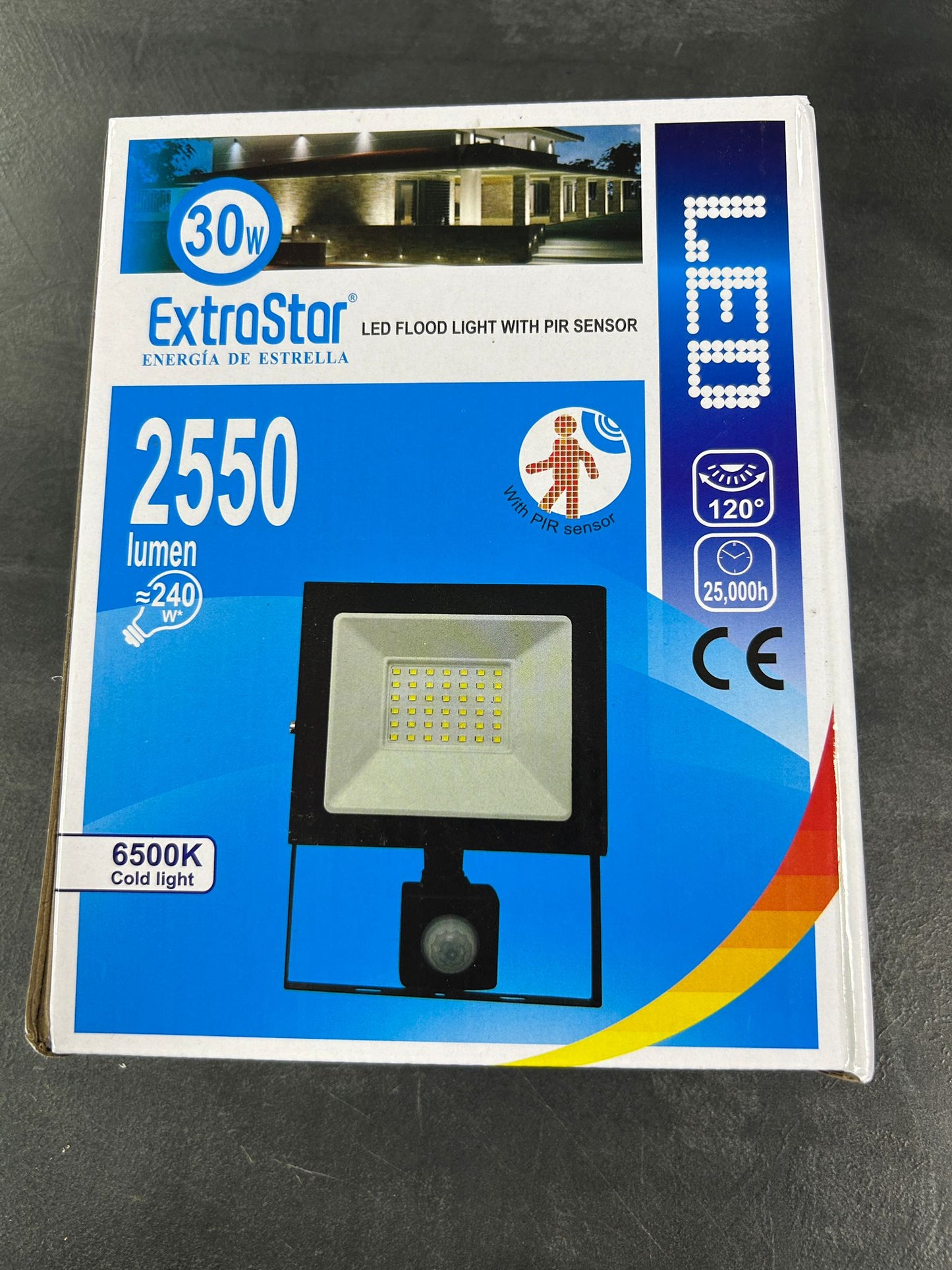 LED Flood Light With PIR Sensor 30W 2550 Lumen 6500K Cold Light