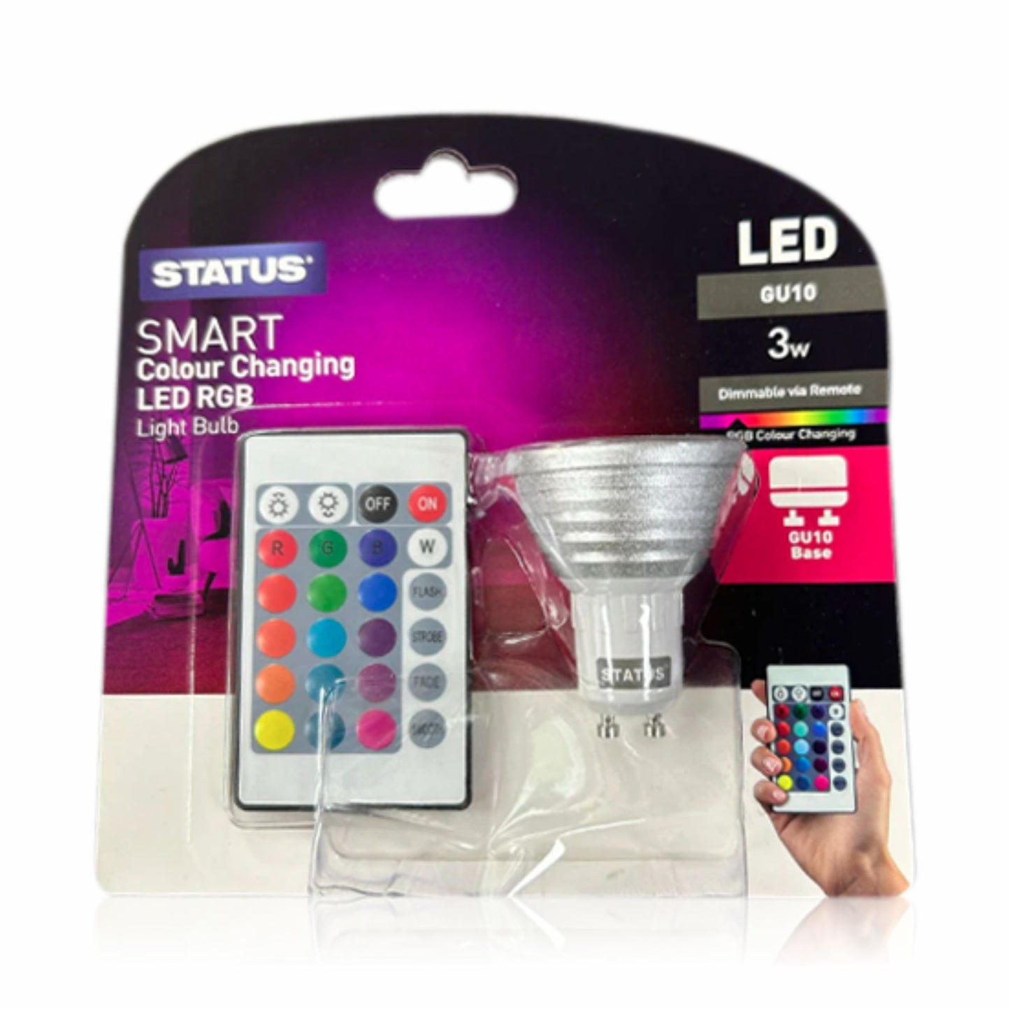 LED GU10 RGB Light Bulb Smart Colour Changing 3 Watt Dimmable Via Remote