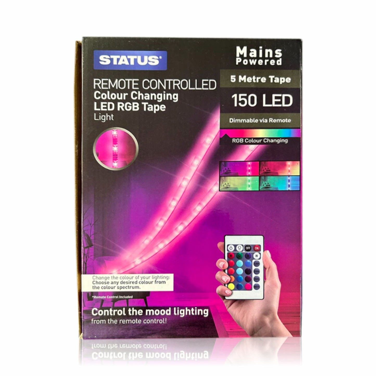 LED RGB Tape Light Remote Controlled Colour Changing Mains Powered 5 Metre Tape Dimmable Via Remote