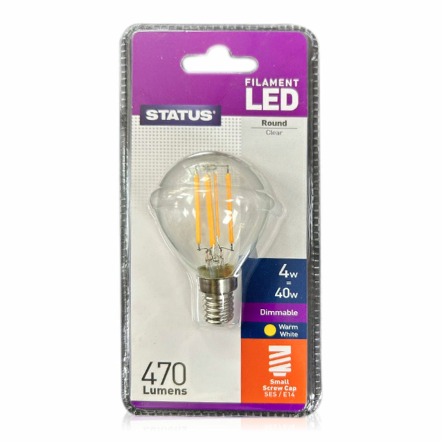 LED Round Light Bulb SES E14 4 Watt Filament Dimmable Warm White