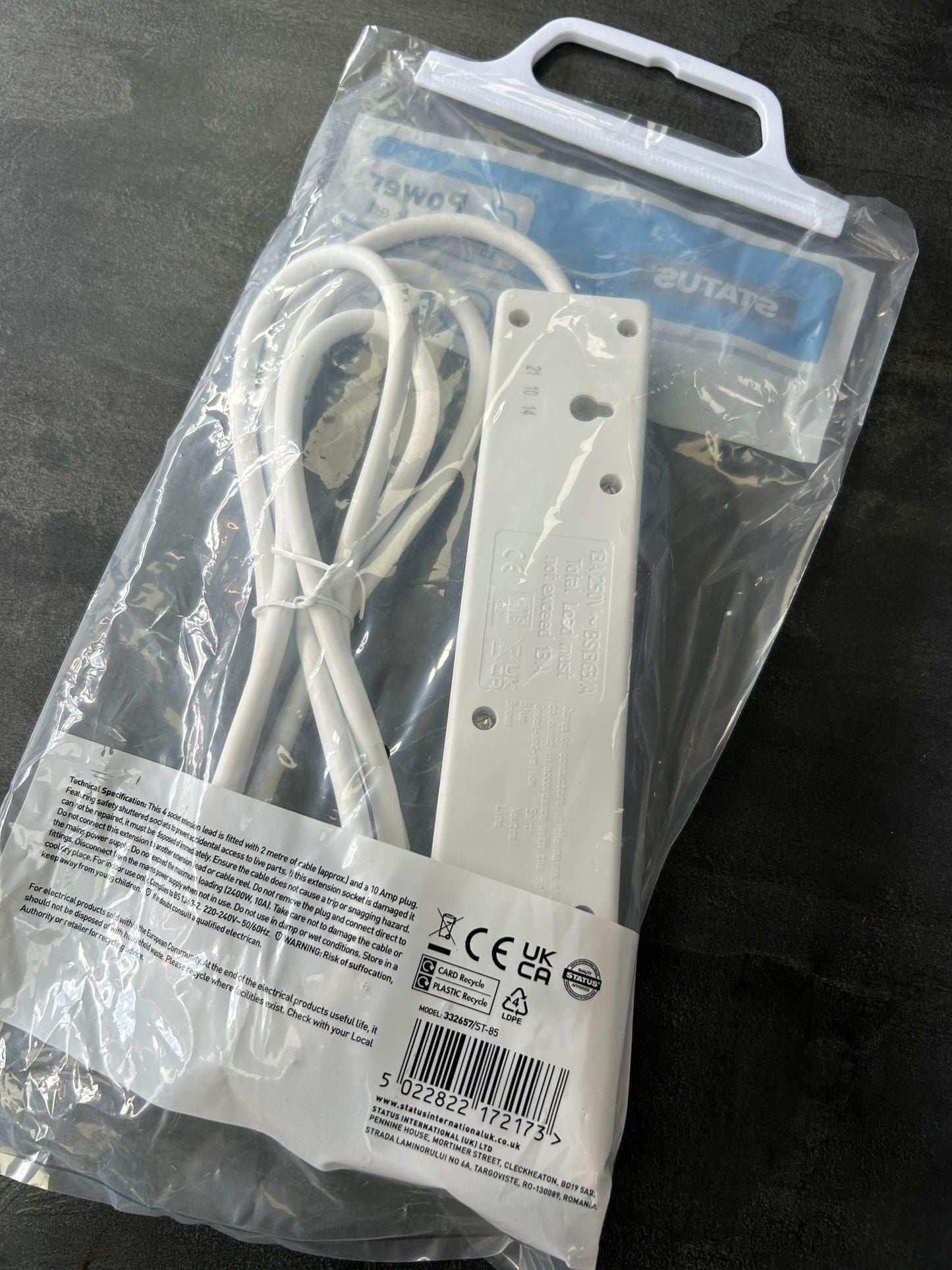 Power Socket Extension With 4 Sockets 2 Meter