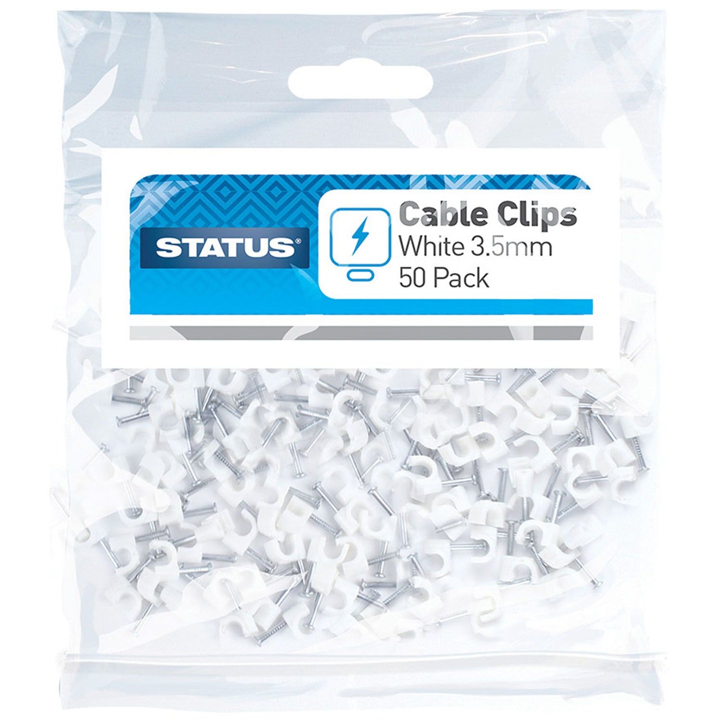 Round Cable Clips 3.5mm White Pack of 50