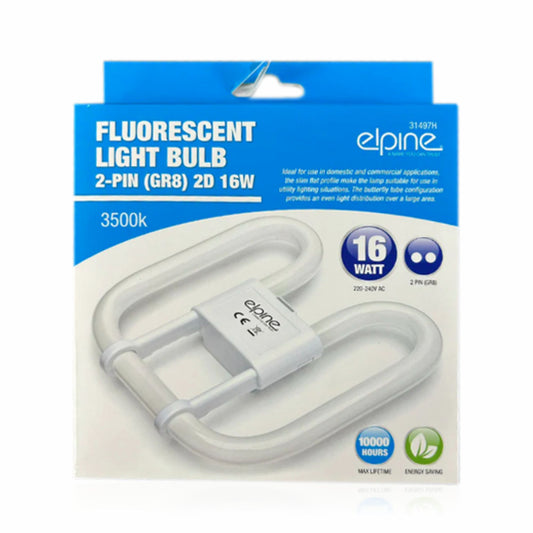 Fluorescent Tube Light Bulb Energy Saving 2 Pin 2D GR8 16 Watt