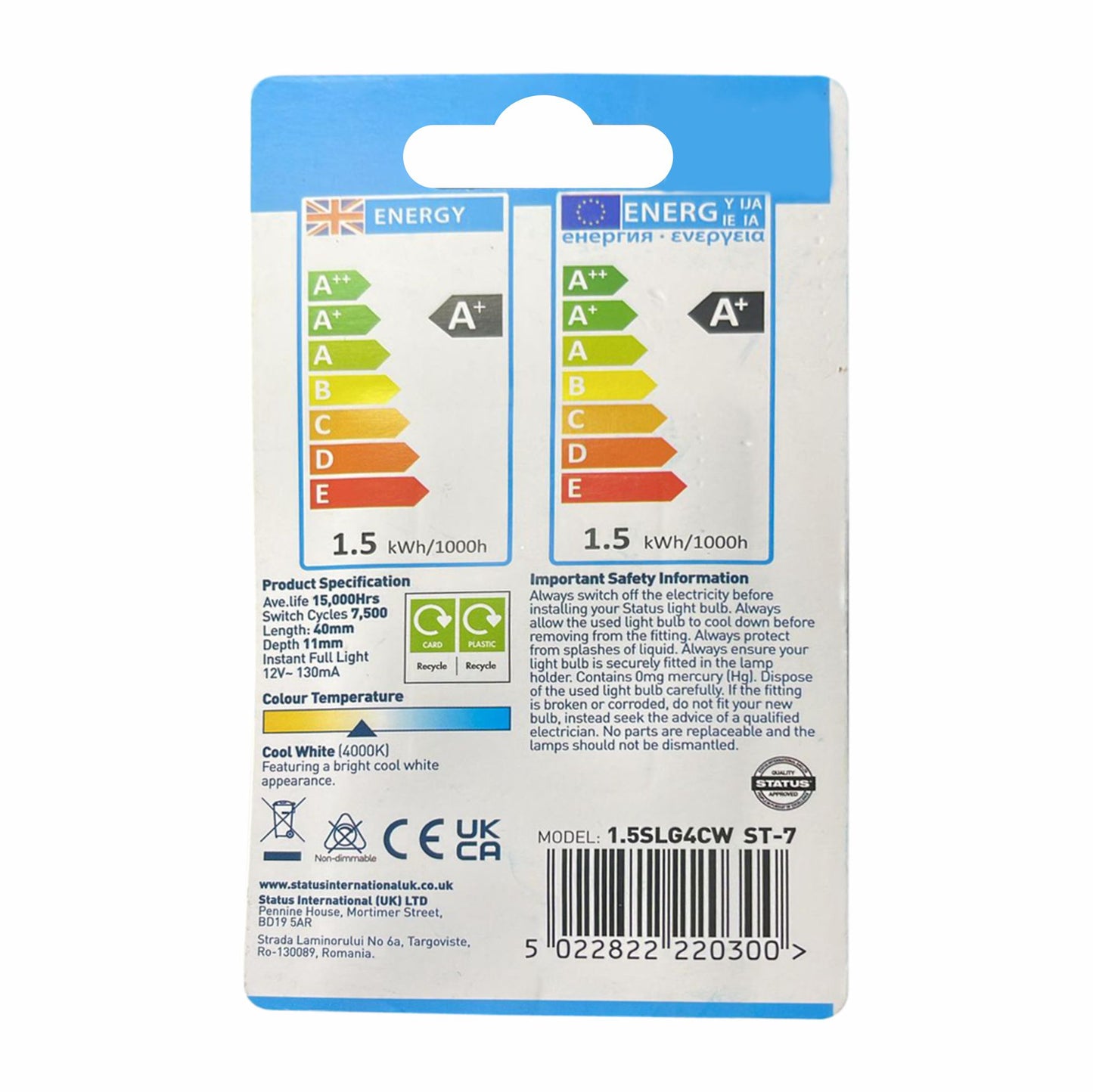 LED Capsule Light Bulb G4 1.5 Watt Cool White