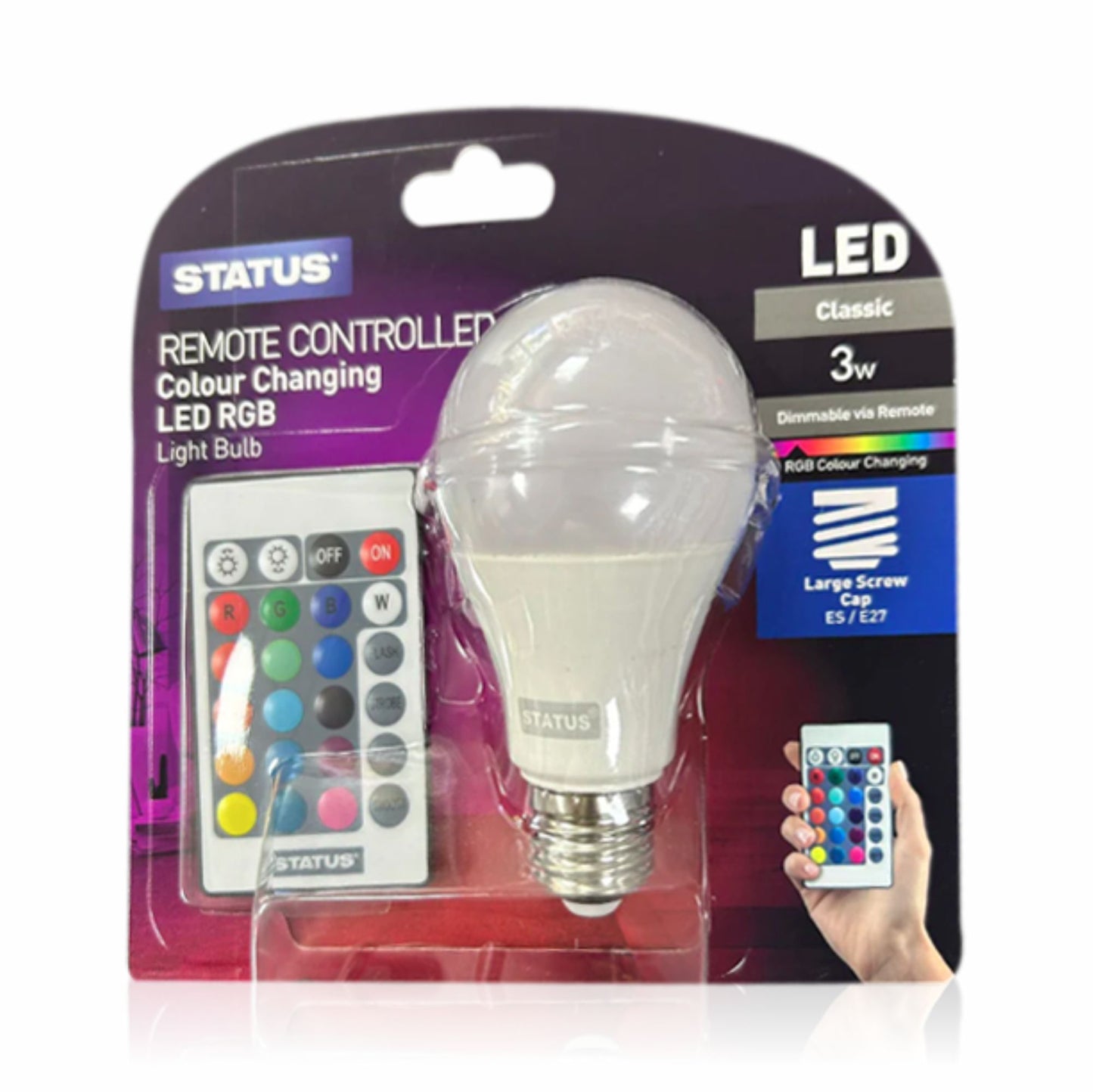 LED Classic Rgb Light Bulb Remote Controlled Color Changing ES E27 3 Watt Dimmable Via Remote