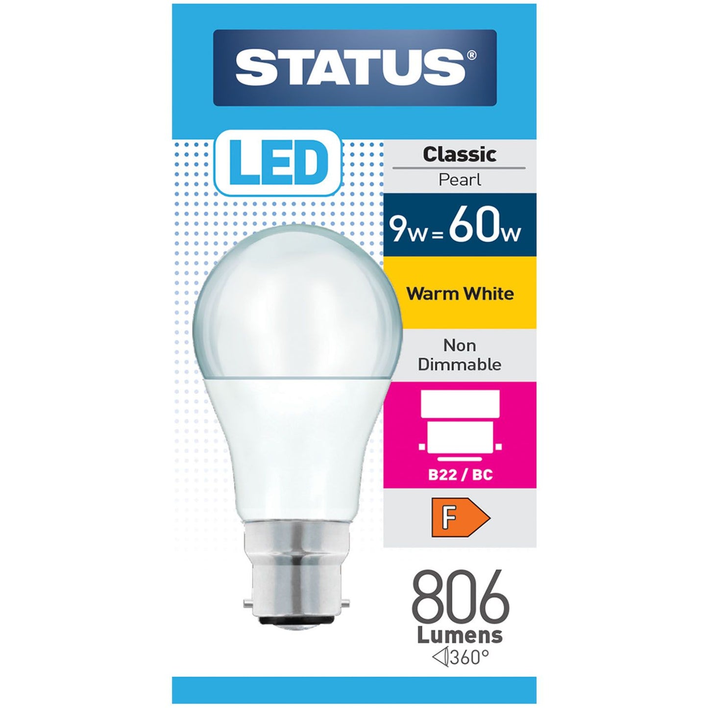 LED GLS Light Bulb B22 BC 9 Watt Warm White
