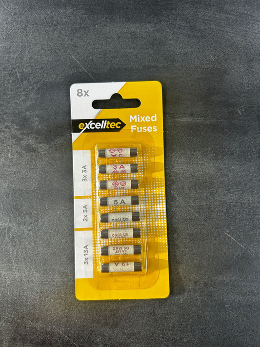 Mixed Fuses 8 Pack 3x 13A, 2x 5A, 3x 3A