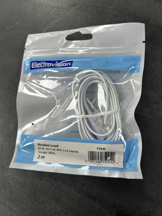 Modem Lead BT M - RJ11m, 6P4C, 5 X 0.1mm BC Straight White 2 Meters