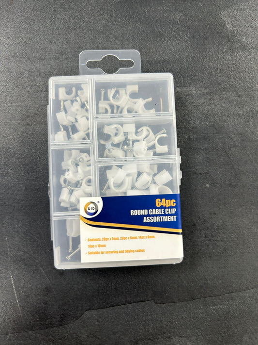 Round Cable Clip Assortment 64pc