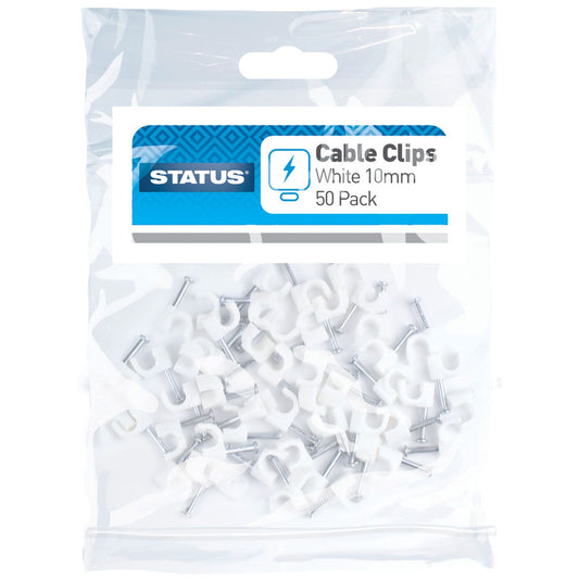 Round Cable Clips 10mm White Pack of 50