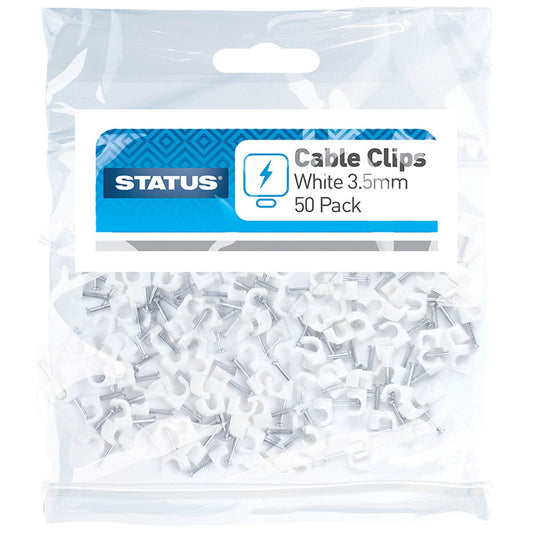 Round Cable Clips 3.5mm White Pack of 50