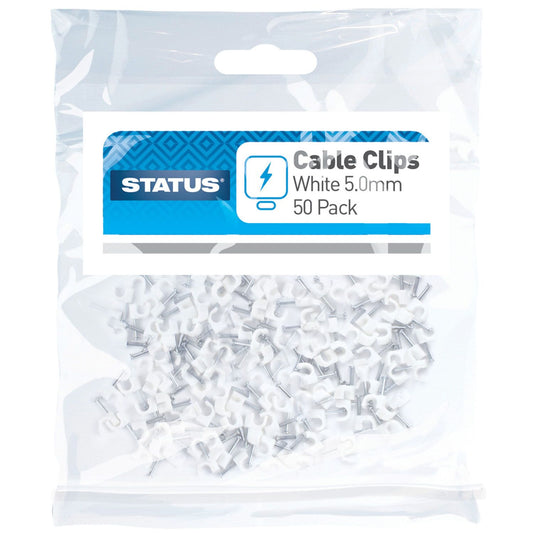 Round Cable Clips 5mm White Pack of 50