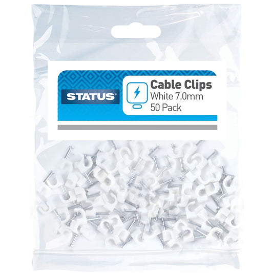 Round Cable Clips 7mm White Pack of 50