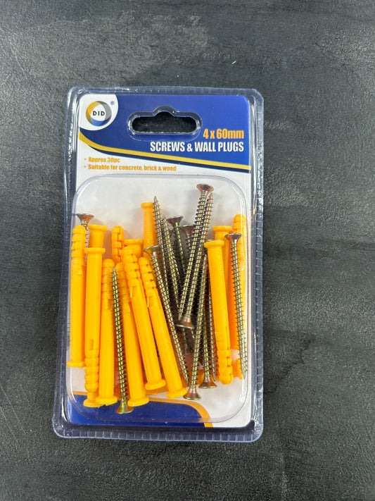 Screws & Wall Plugs 4 X 60mm