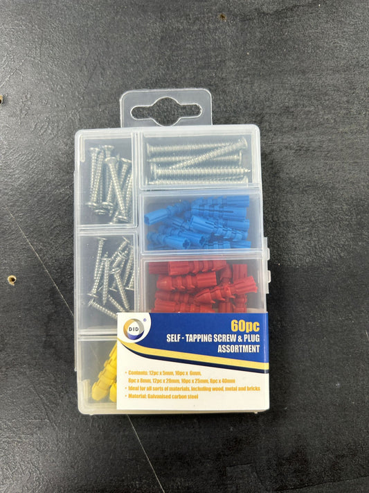 Self Tapping Screw & Plug Assortment 60pc