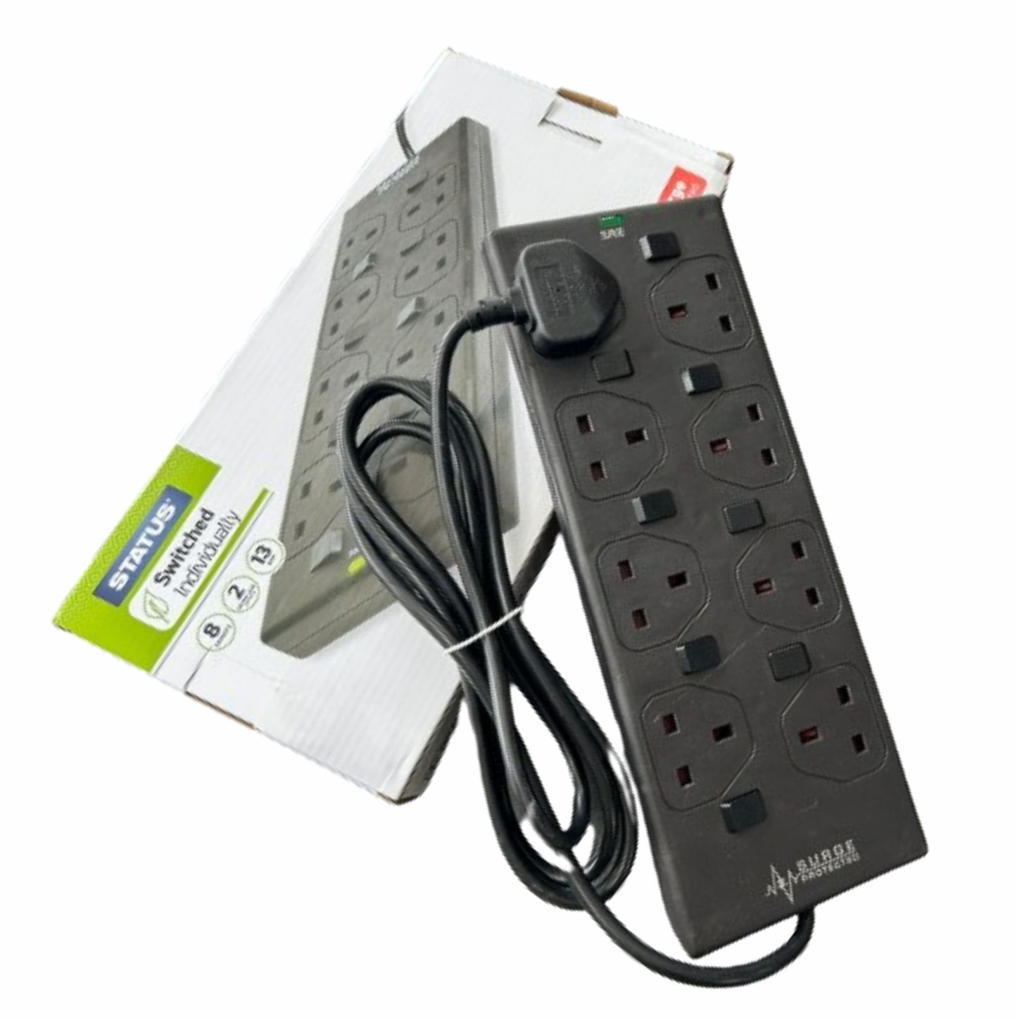 Surge Protected Switched Individually Extension 8Sockets 2 M Lead 13 Amp